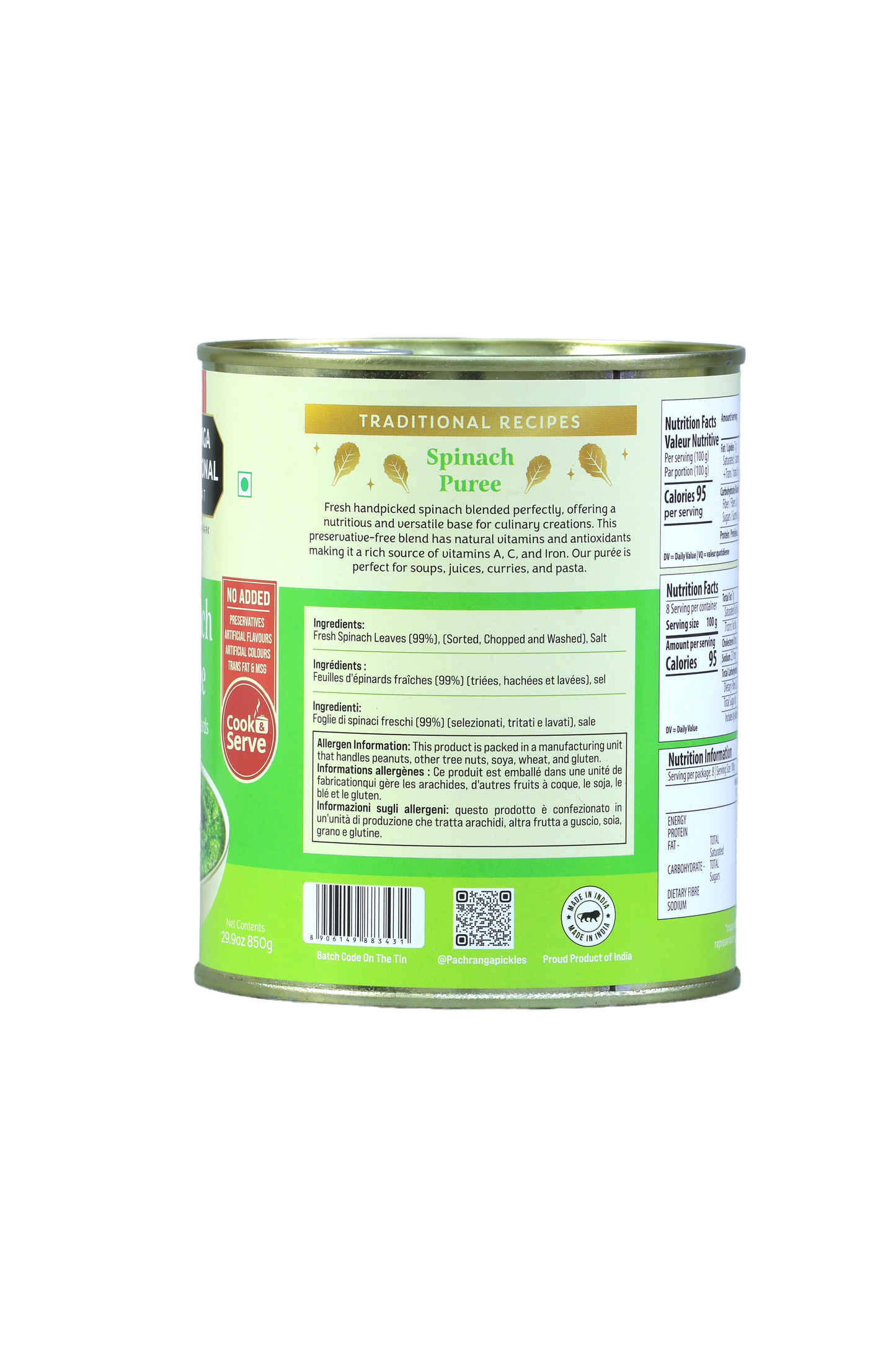 Spinach Puree - Pachranga International Pickles