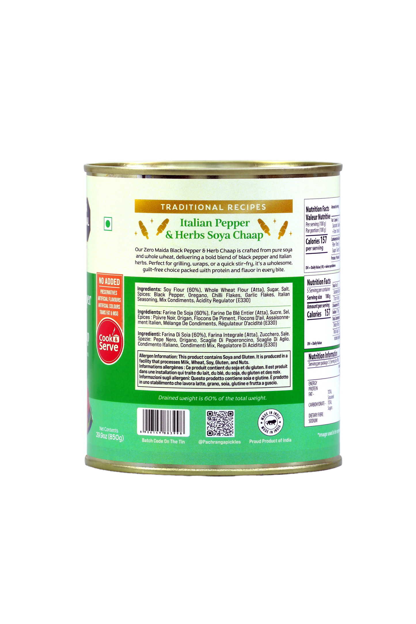 Italian Pepper & Herbs Soya Chaap - Pachranga International Pickles