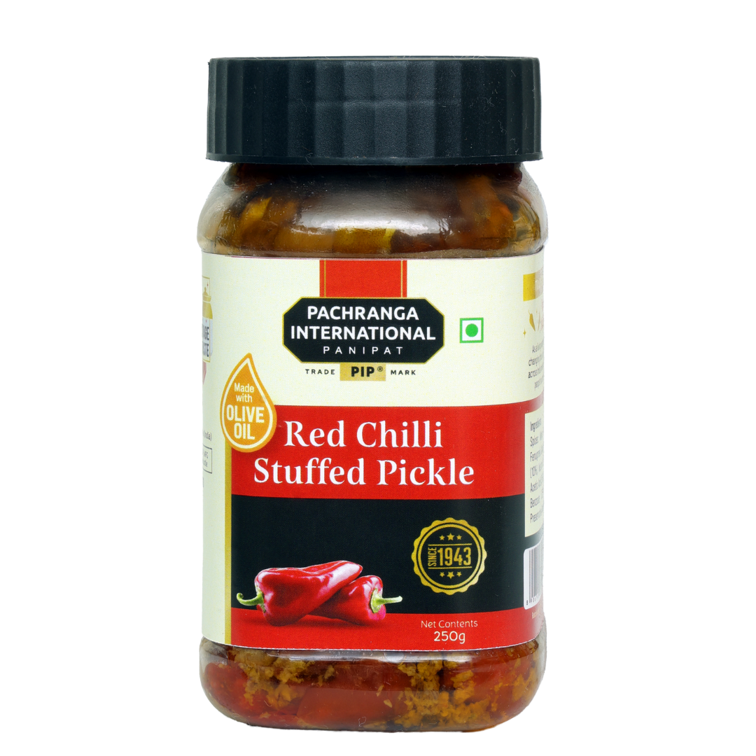Red Chilli Stuffed Pickle (Olive Oil) - Pachranga International Pickles
