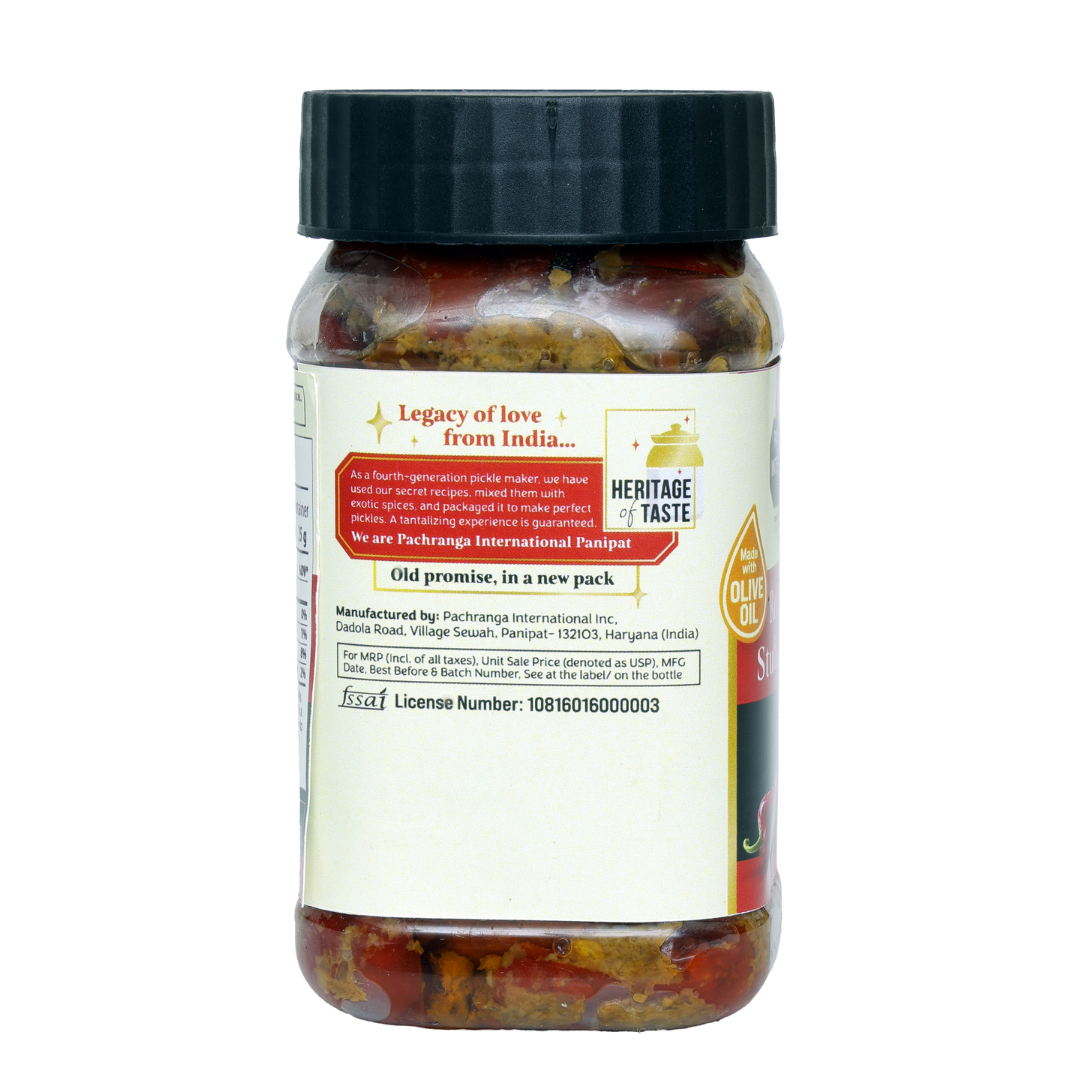 Red Chilli Stuffed Pickle (Olive Oil) - Pachranga International Pickles