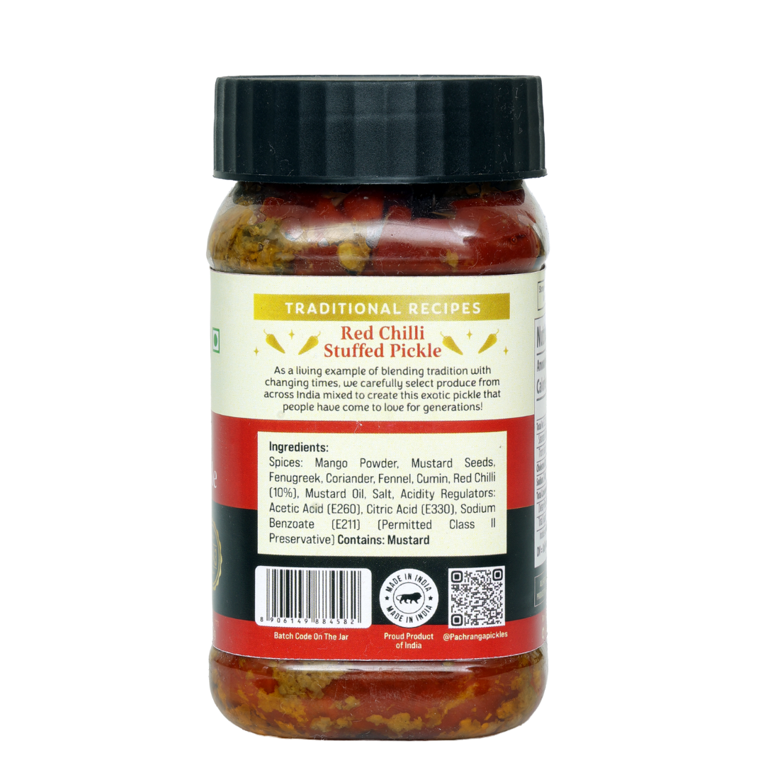 Red Chilli Stuffed Pickle (Olive Oil) - Pachranga International Pickles