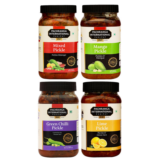 Pickle Combo: Mixed Pickle, Green Chilli Pickle, Mango Pickle, Lime Pickle